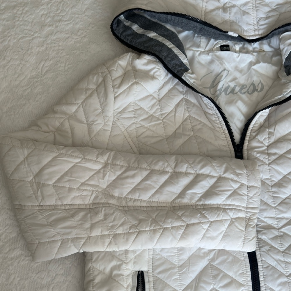 guess ivory quilted puffer jacket
